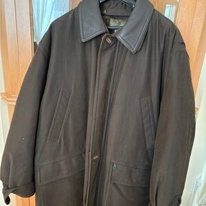 RAINFOREST Black Trench Coat with Leather Collar